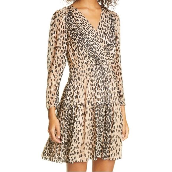 Rebecca Taylor Dresses & Skirts - Rebecca Taylor Pebble Leopard Long-Sleeve Silk Short Dress